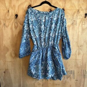 Free People Asymmetrical Blue Patterned Dress